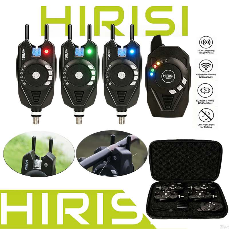 Bite Alarm - HIRISI SD11 3+1 ワイヤレス釣り用バイトアラーム、150Mリモコン、調整可能な振動ミュートLEDナイトインジケーター、鯉釣りアクセサリー