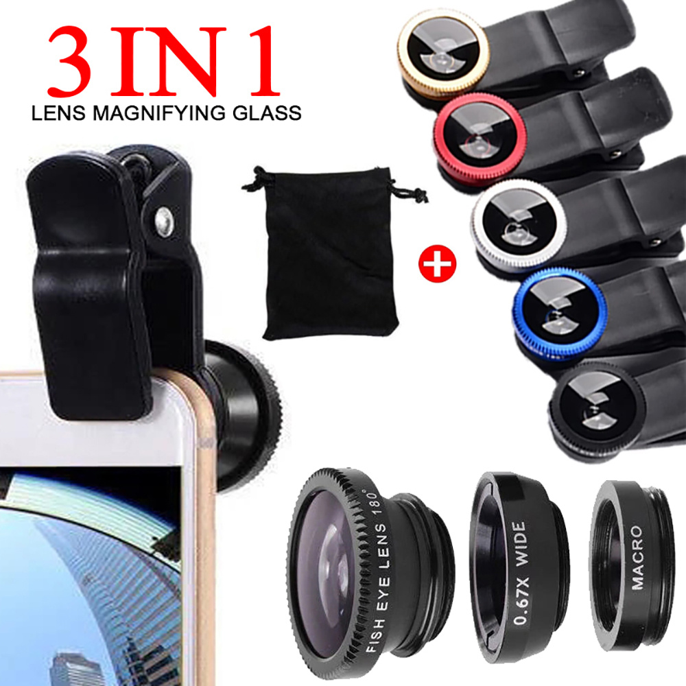 Fishing Camera - ユニバーサル3in1魚眼レンズ 広角マクロフォン魚眼レンズ ズームカメラキット iPhone、Samsung、Xiaomi対応 スマホクリップ付き