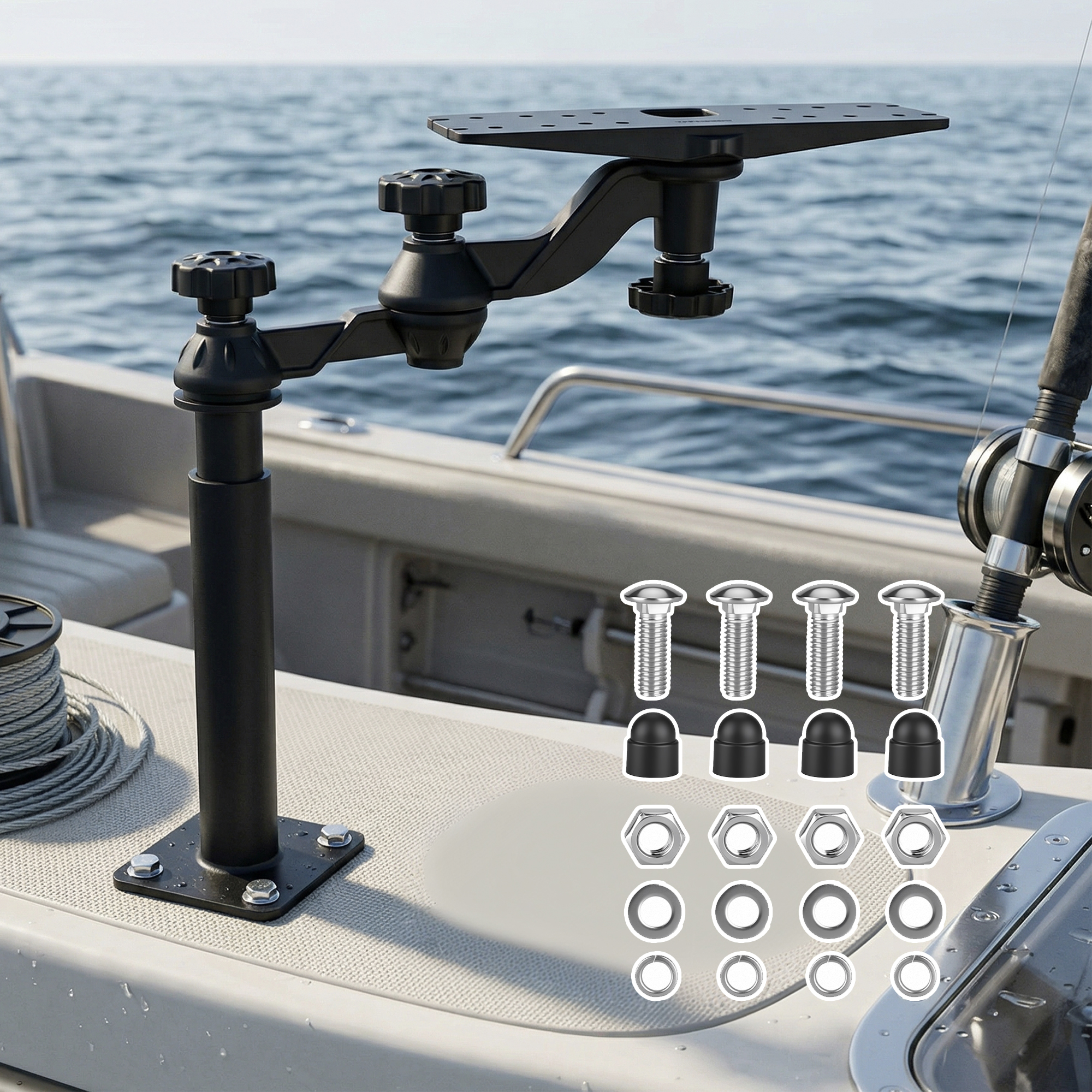 Fish Finder - ボート用伸縮式魚群探知機マウント、7インチ～16インチの大型魚群探知機およびチャートプロッター用、調節可能な高さ範囲14.68インチ～20インチ