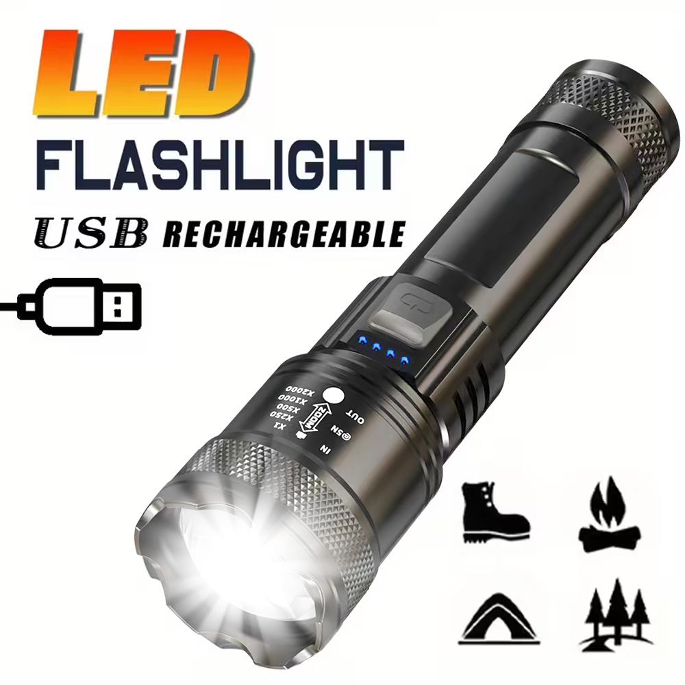 Fishing Light - 超高輝度 LED 懐中電灯 USB 充電式トーチ伸縮ズームライト屋外緊急キャンプ釣り防水ランタン