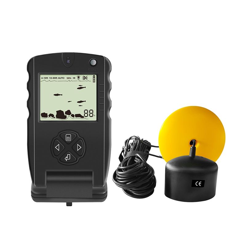 Fish Finder Transducer - 新しいポータブル魚群探知機、アイスフィッシングソナーエコーサウンダー（アラームトランスデューサー付き）、0.7-100M深度検出器