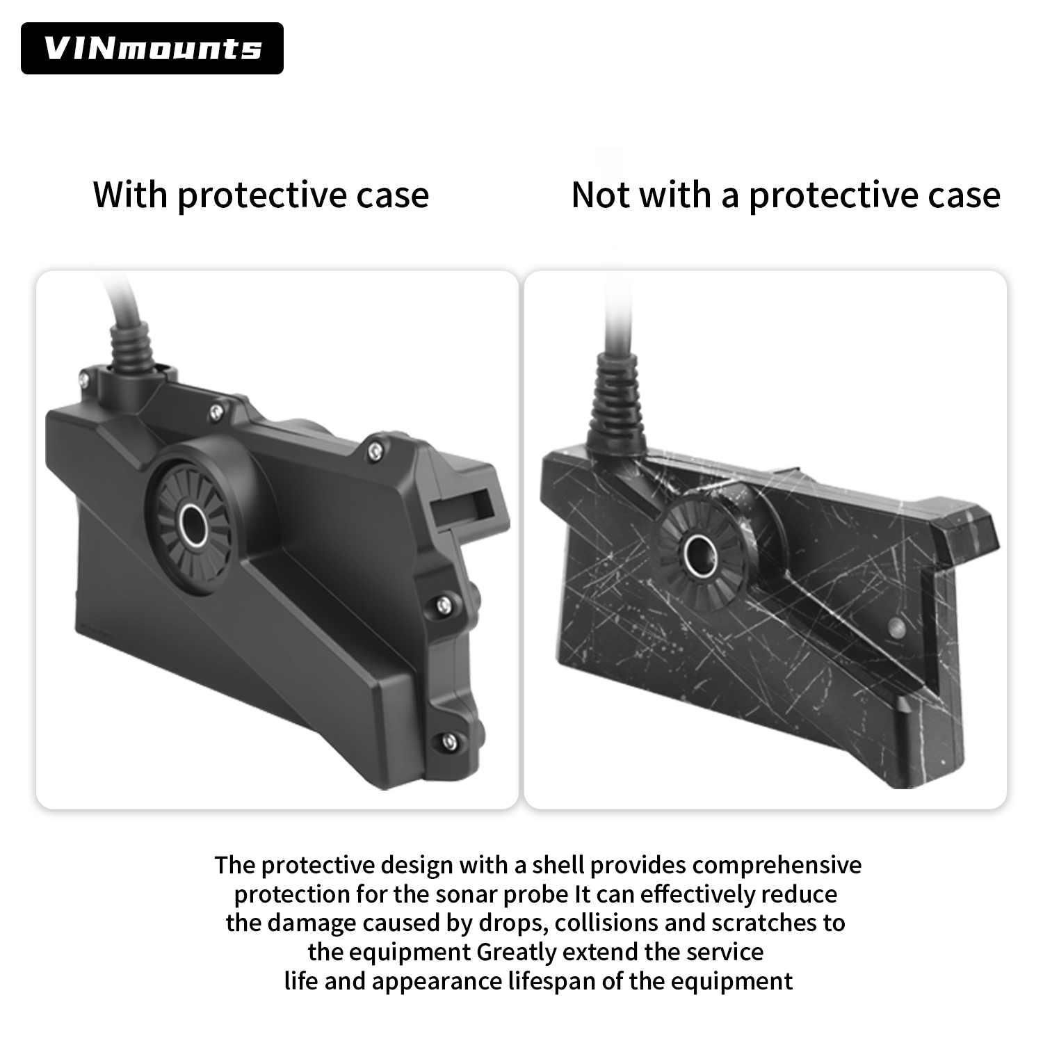 Fish Finder Transducer - VIN マウント Garmin LVS34 LiveScope トランスデューサー保護カバー、耐久性のある耐衝突ソナーハウジング、ボート魚群探知機マウント用