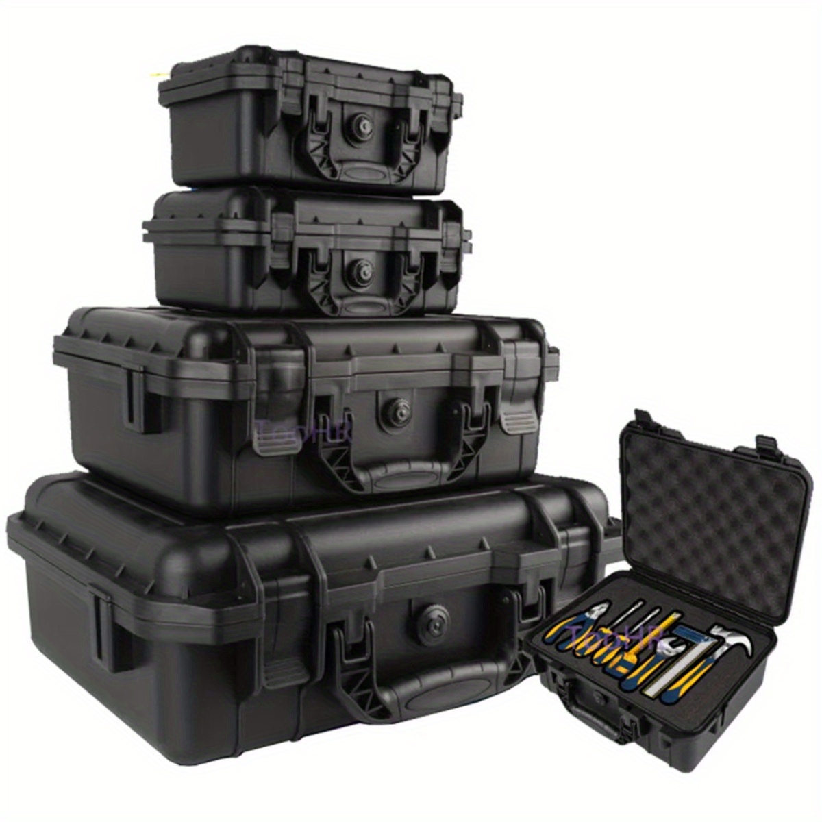 Fish Finder Case - 1pc 防水ハードキャリーケースバッグツールケースとプレカットスポンジ収納ボックス安全プロテクターオーガナイザーハードウェアツールボックス