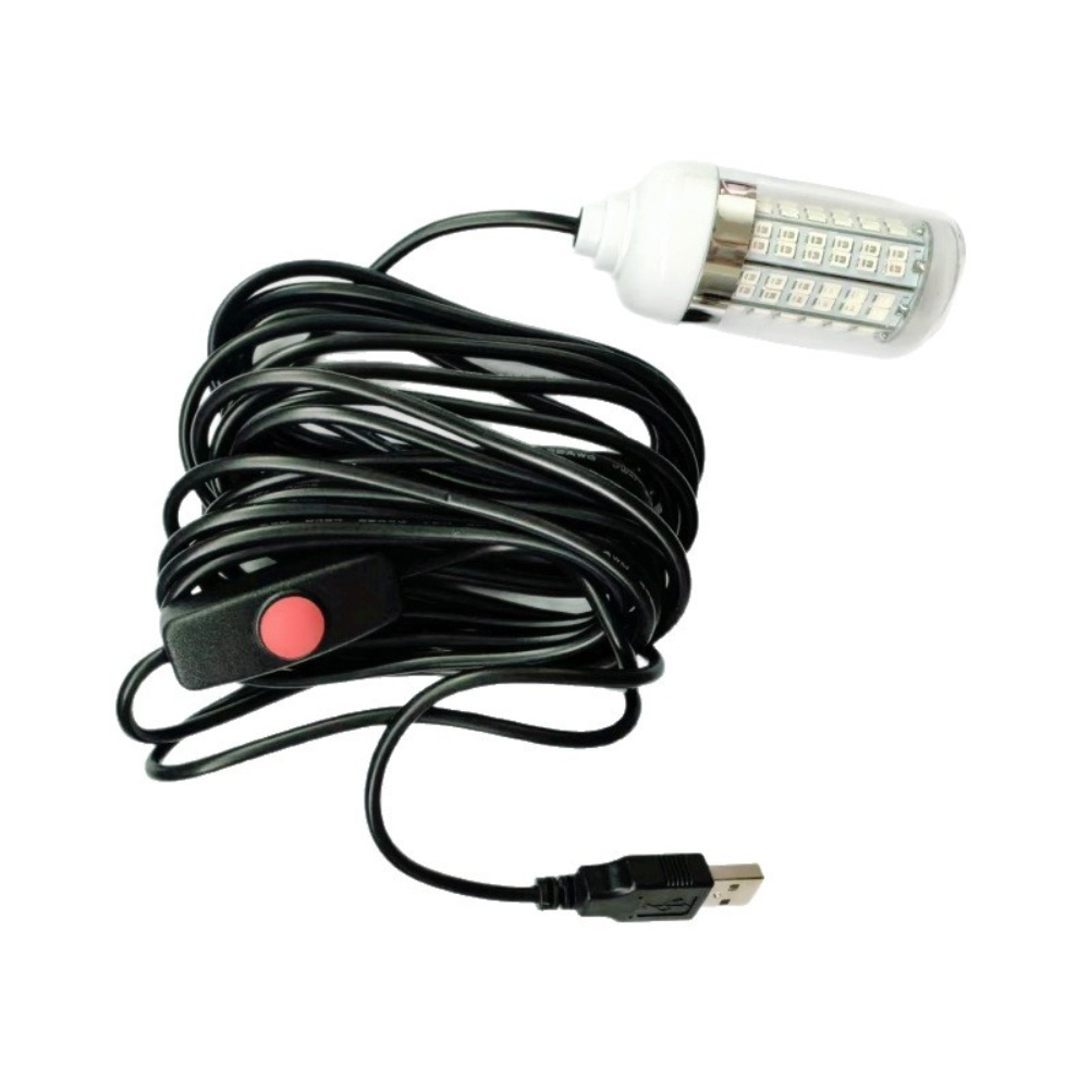 Fish Finder Charger - 5V水中魚誘引ランプ 緑/白/青/暖色ライト USB LED魚群探知機ライト 5mライン付き 夜釣り用パーツ