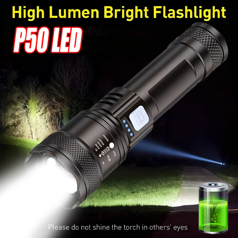 Fishing Light - ハイパワー LED 懐中電灯、USB 充電式ズーム可能な戦術懐中電灯、10000 ルーメンの超高輝度懐中電灯、キャンプ、ハイキング、釣り