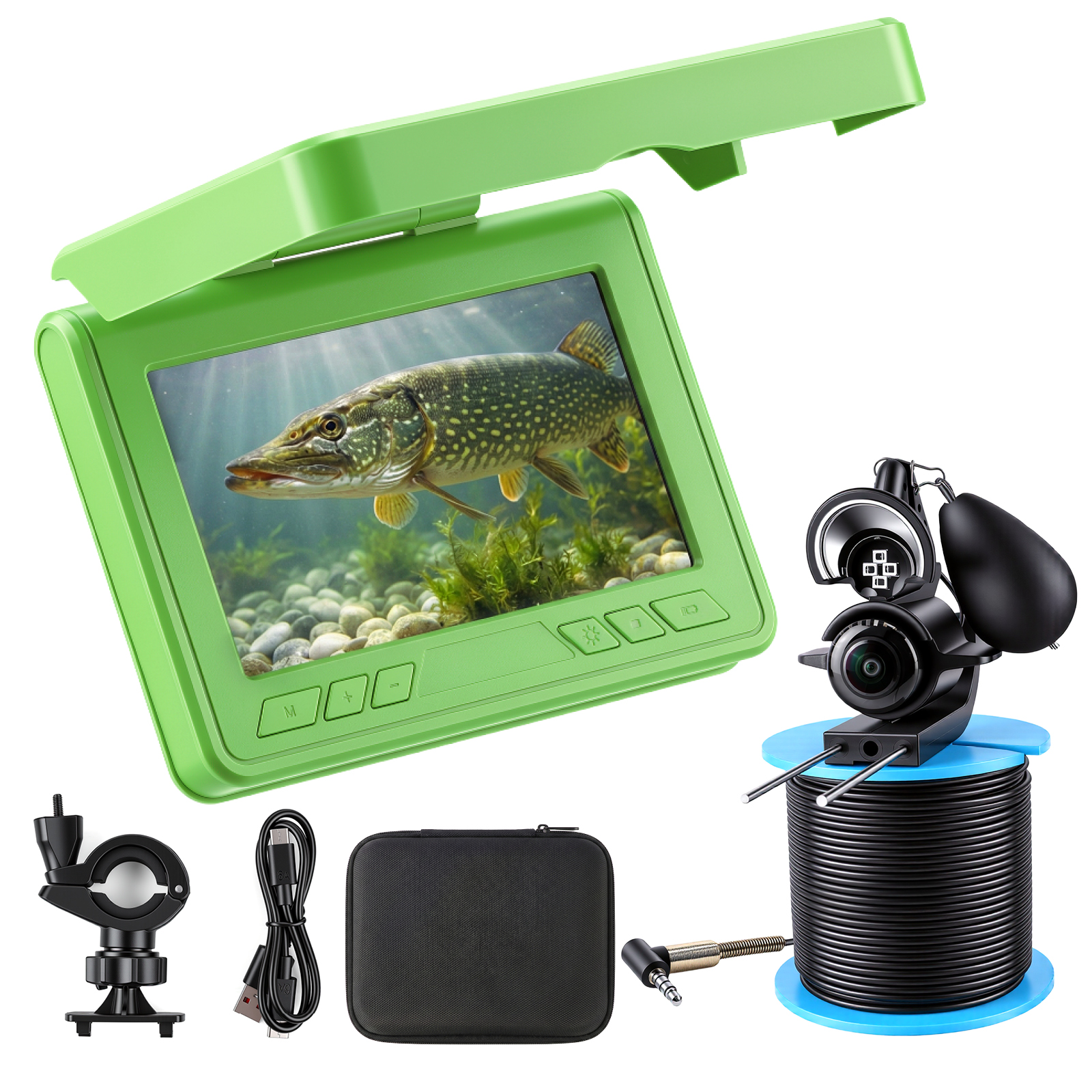 Fish Finder Portable - ポータブル水中ビジュアル魚群探知機 4.3インチLCDモニター HD釣りカメラ IP68防水 IRナイトビジョン搭載 氷上/ボート/川用