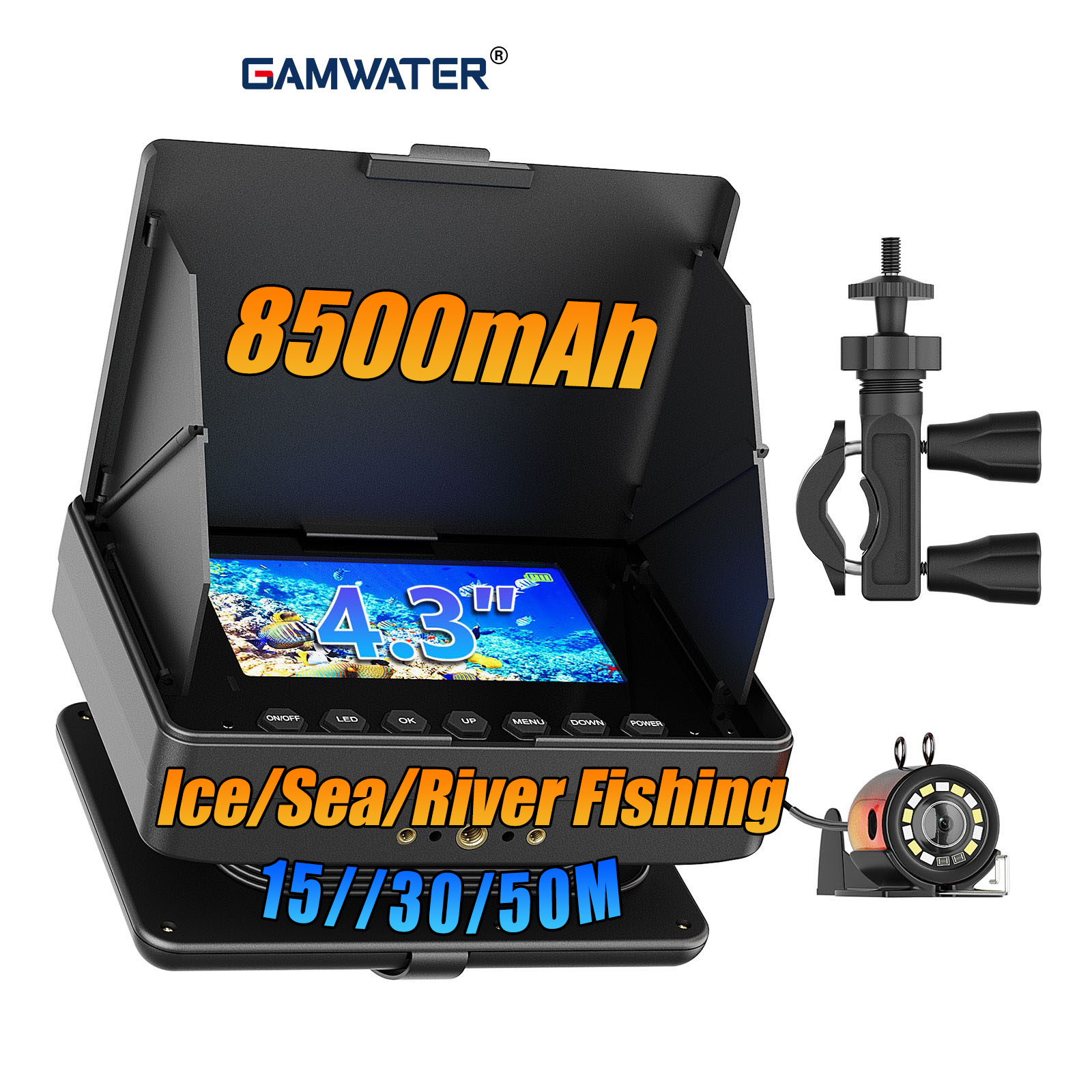 Fish Finder Cable - 水中釣りカメラ - 15/30/50M ケーブル魚群探知機、8500mAh バッテリー、1200TVL 解像度、6