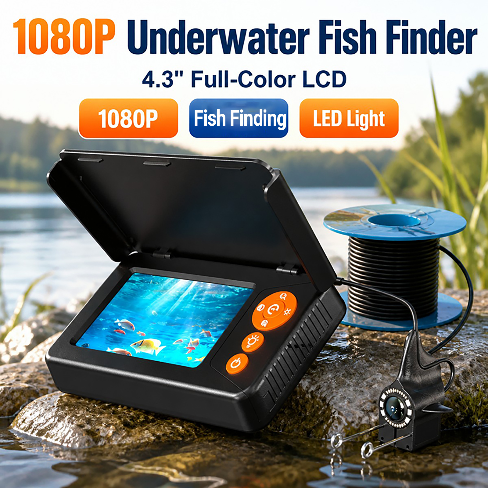 Fishing Camera - 魚群探知機水中カメラ 1080P HDモニター ナイトビジョン 水深計 ソナー
