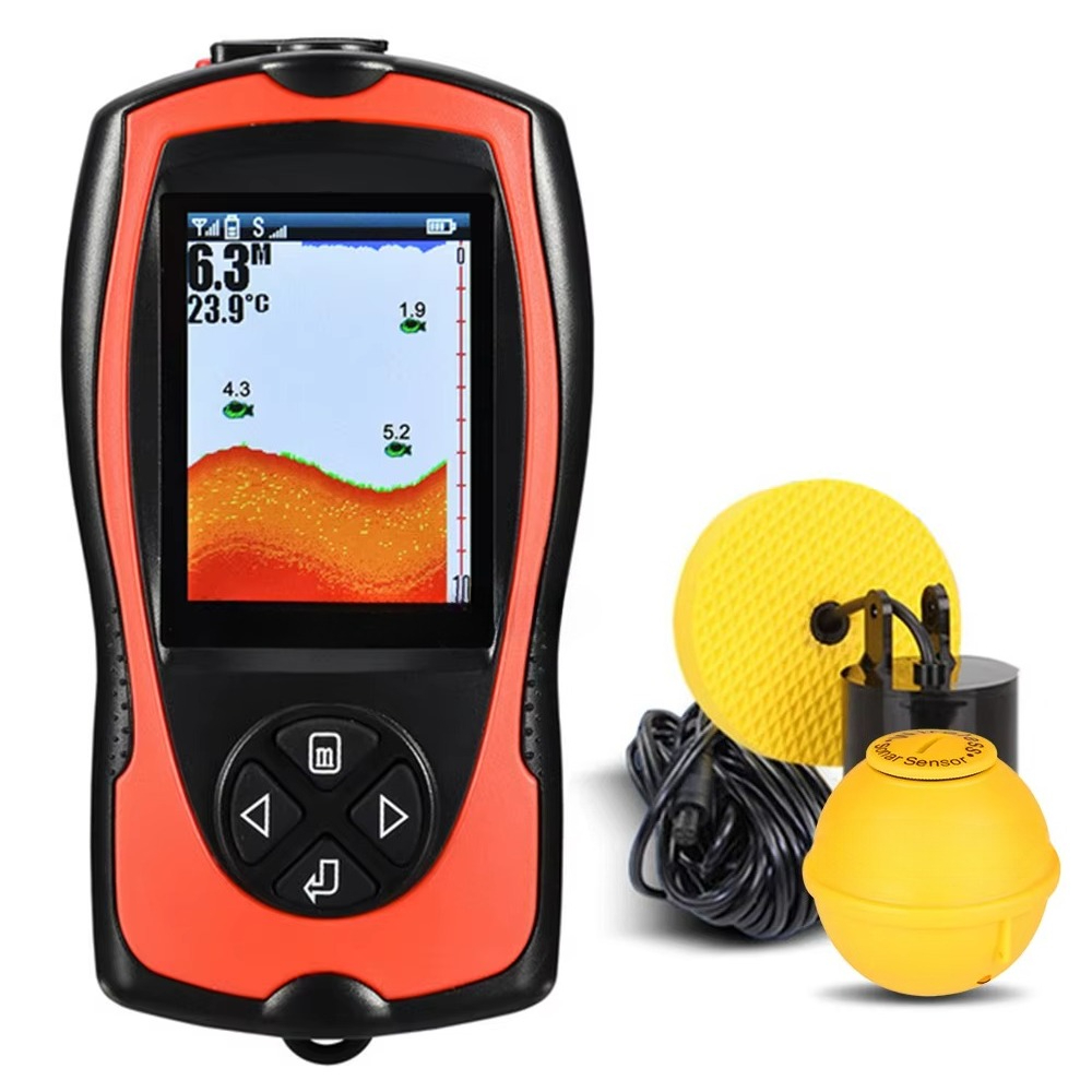Fish Finder Portable - ポータブル魚群探知機 100M/300FT 水深魚群警報器 有線・無線魚探知機