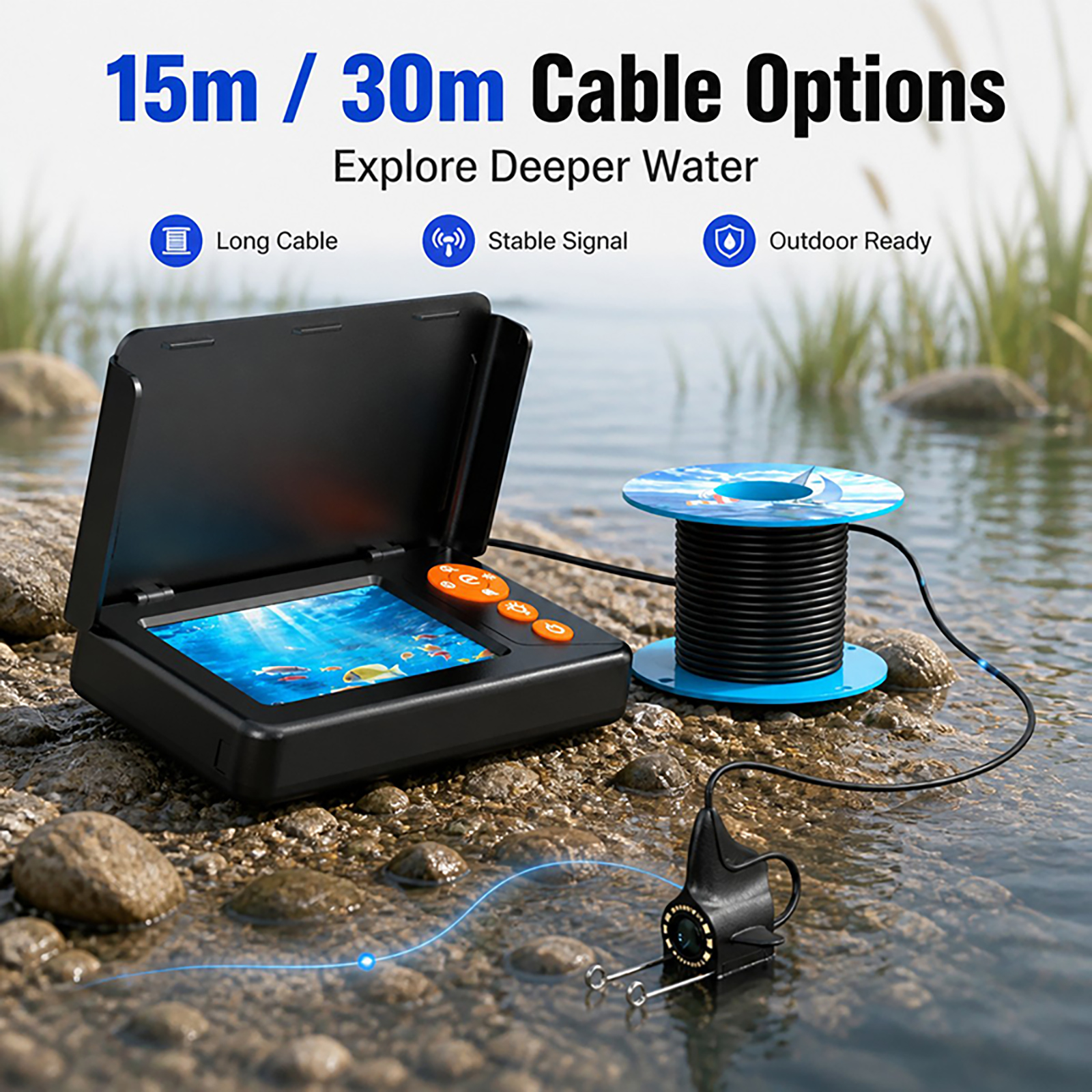 Fishing Depth Finder - 1080P HD水中カメラ魚群探知機モニター暗視深度計ソナーポータブル氷湖海釣りボート釣り充電式