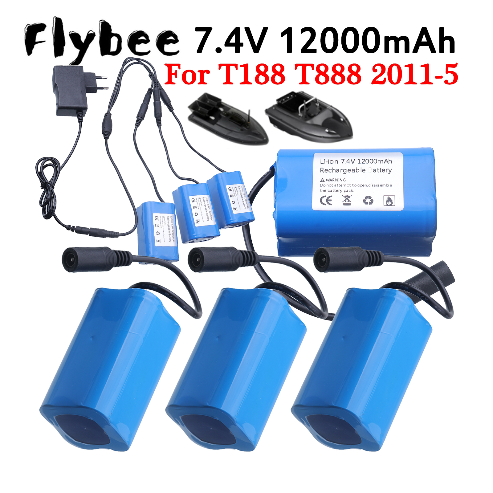Fish Finder Battery - 7.4V充電式ベイトボート用バッテリー アップグレード版 12000mAh T188 T888 2011-5