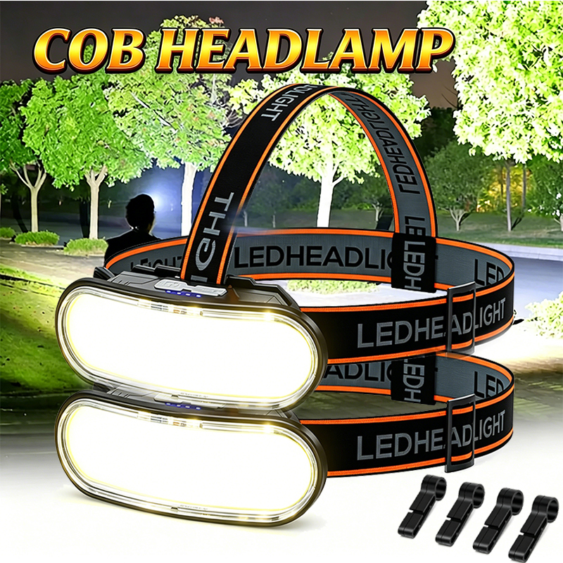 Fish Finder Battery - 強力な COB LED ヘッドランプ Type-c 充電式ポータブルヘッド懐中電灯内蔵バッテリー屋外釣り用ランタン防水トーチ