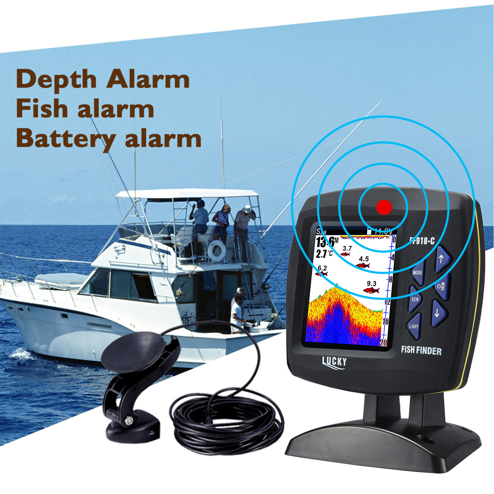 有線魚群探知機,45度水中カメラ,防水LCDモニター - Fish Finder Cable のレビューと価格