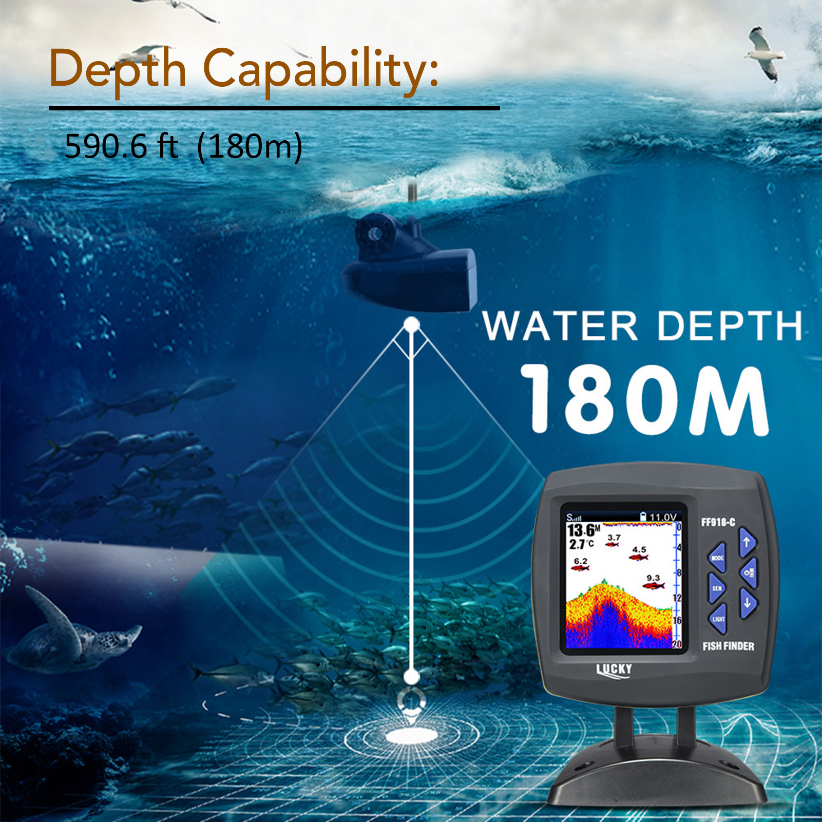 有線魚群探知機,45度水中カメラ,防水LCDモニター - Fish Finder Cable のレビューと価格