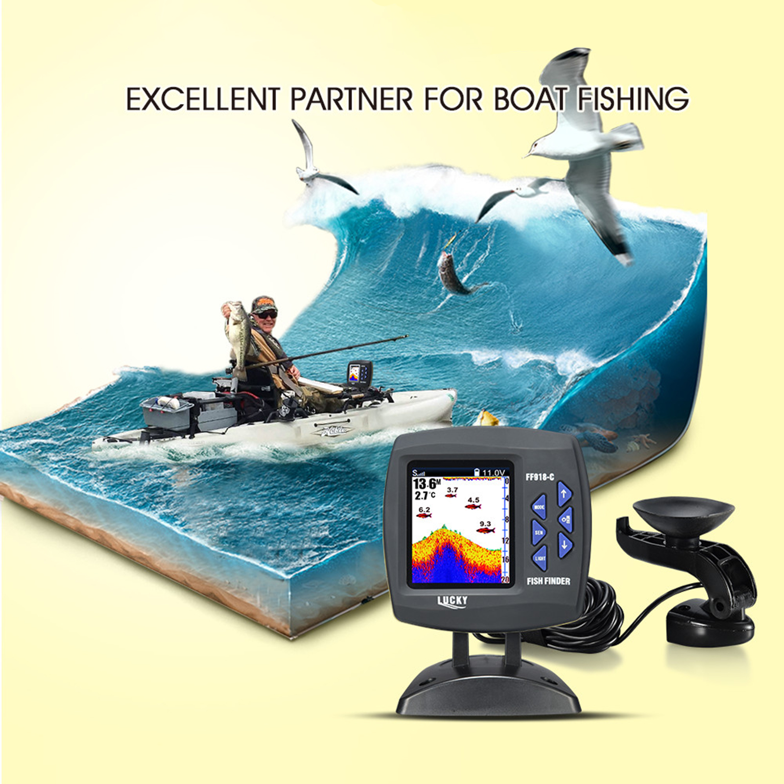 有線魚群探知機,45度水中カメラ,防水LCDモニター - Fish Finder Cable のレビューと価格