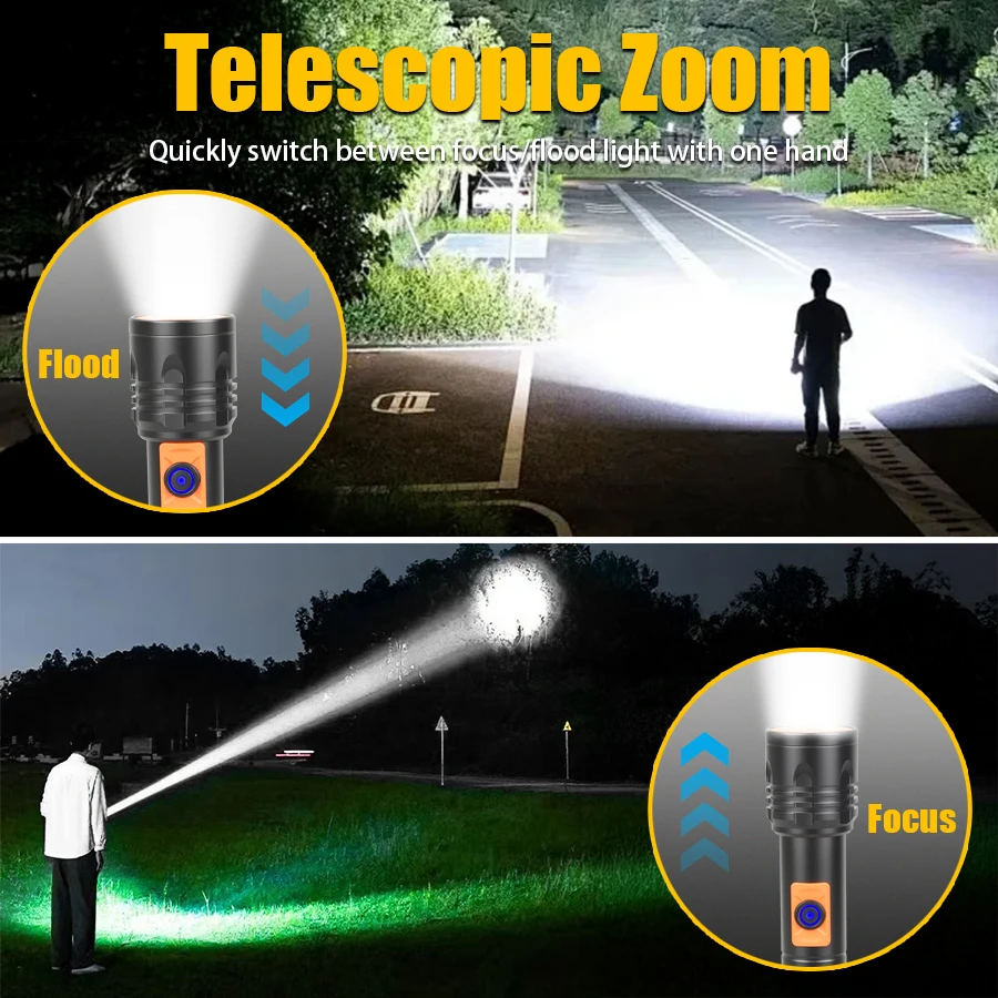 ハイパワー LED 懐中電灯 USB 充電式トーチ、伸縮ズー - Fishing Light のレビューと価格