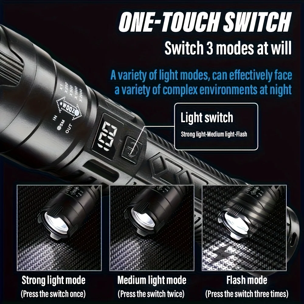 戦術的な LED 懐中電灯 2000LM USB 充電式防水 - Fishing Light のレビューと価格