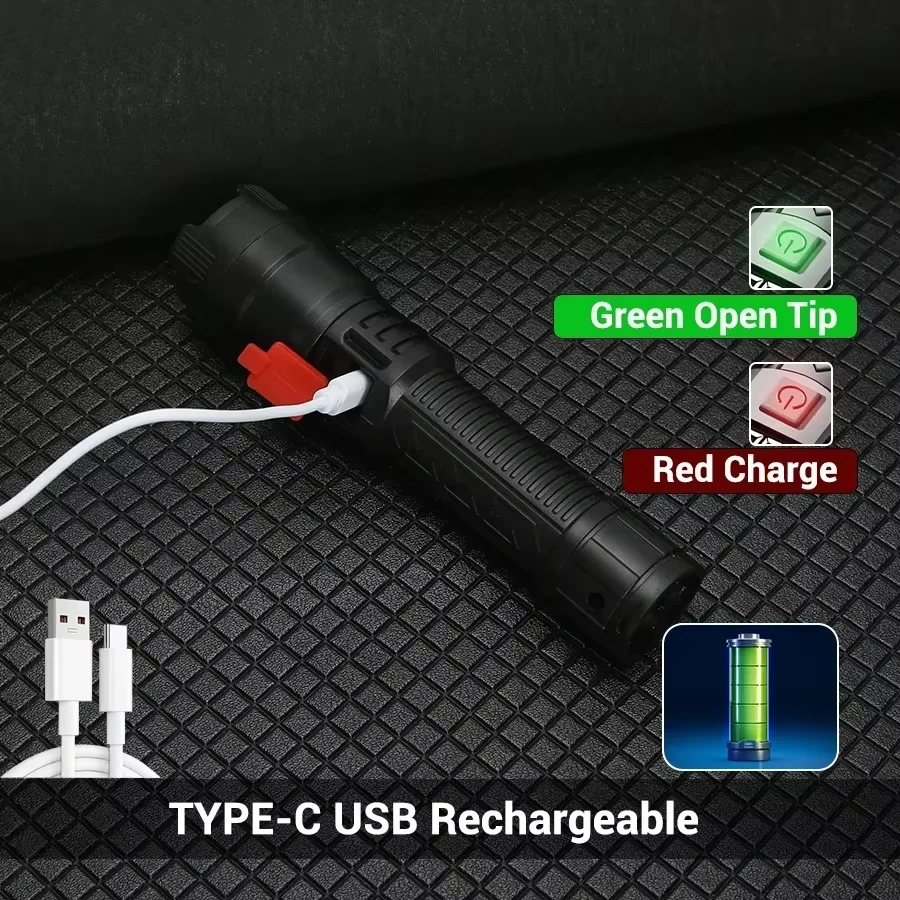 戦術的な LED 懐中電灯 2000LM USB 充電式防水 - Fishing Light のレビューと価格