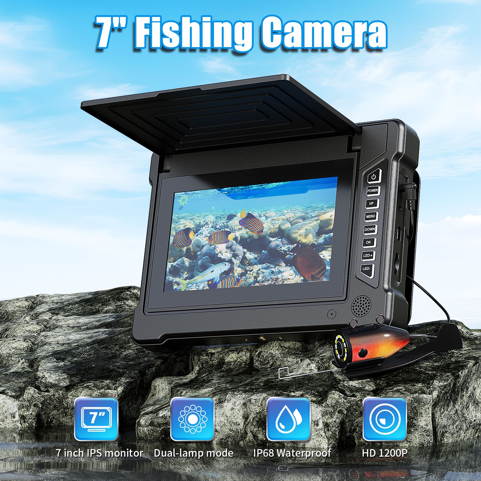 7インチ15M 1200TVL水中釣りカメラ、白と赤外線LE - Fish Finder Cable のレビューと価格