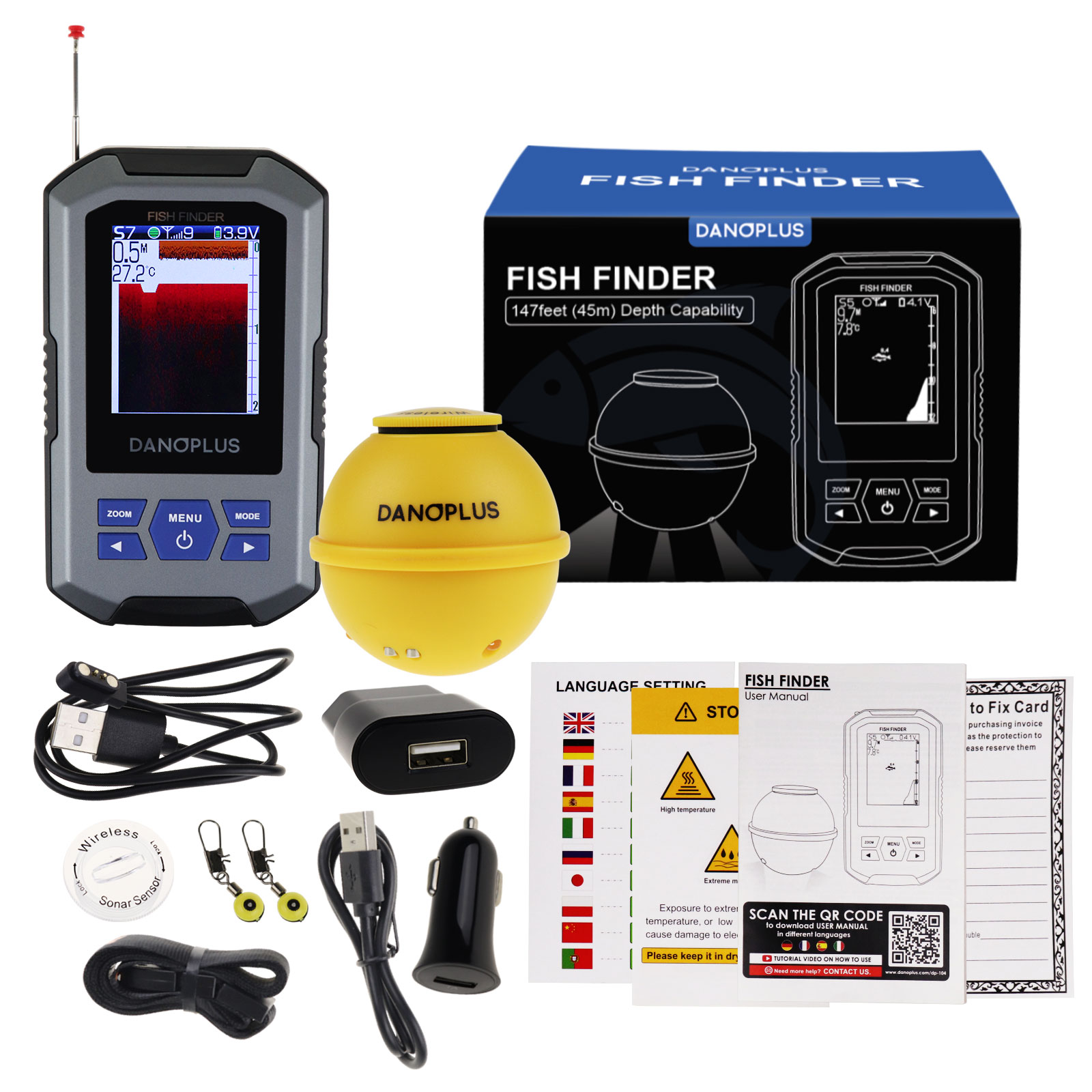 魚群探知機 ワイヤレスソナーセンサー 水深45メートル（14 - Fish Finder のレビューと価格
