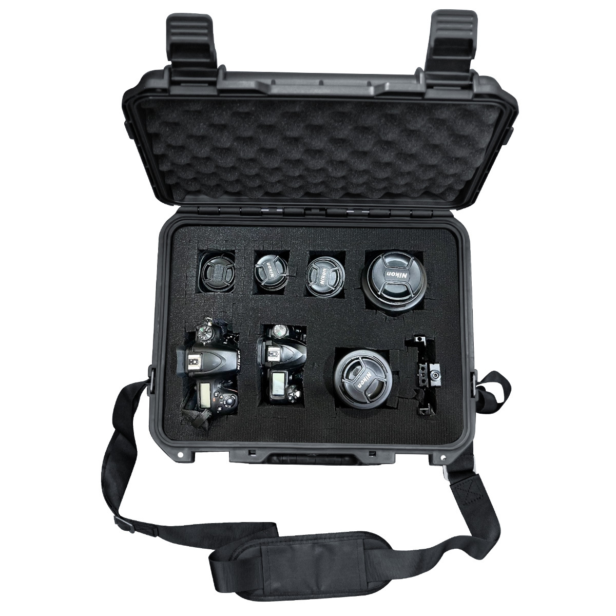 プレカットスポンジとシングルクロスボディストラップ付き機器ハ - Fish Finder Case のレビューと価格