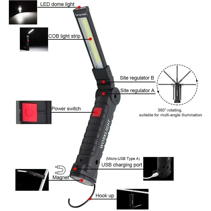 充電式磁気作業灯懐中電灯ポータブルキャンプランタンLEDラン - Fishing Light のレビューと価格