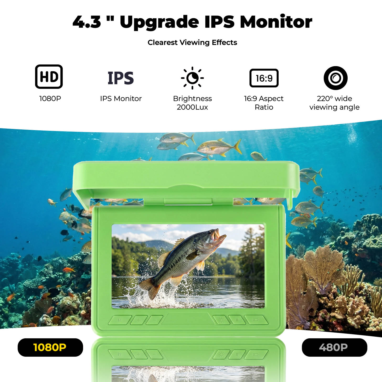ポータブル水中ビジュアル魚群探知機 4.3インチLCDモニタ - Fish Finder Portable のレビューと価格