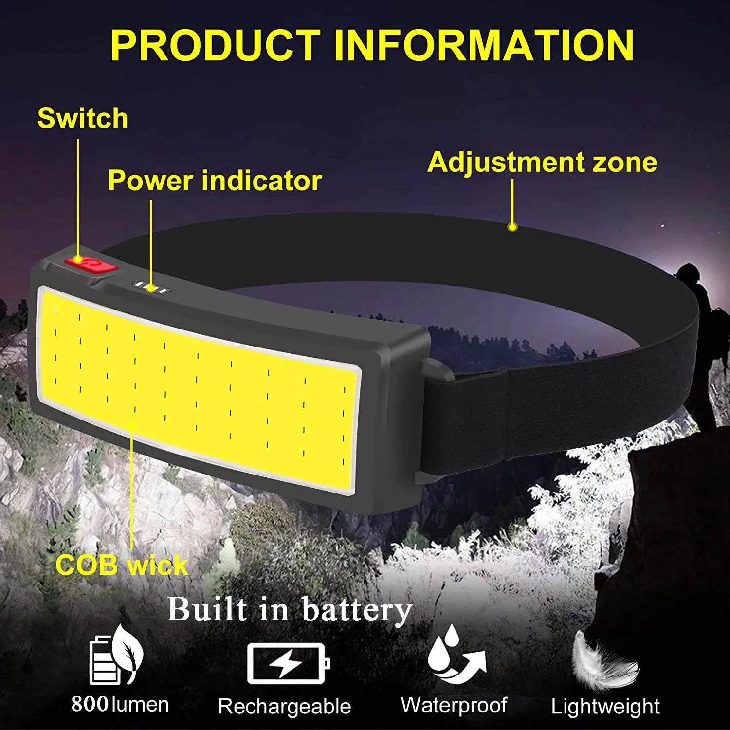 COB ポータブル LED ヘッドライト屋外ヘッドライト内蔵 - Fish Finder Battery のレビューと価格