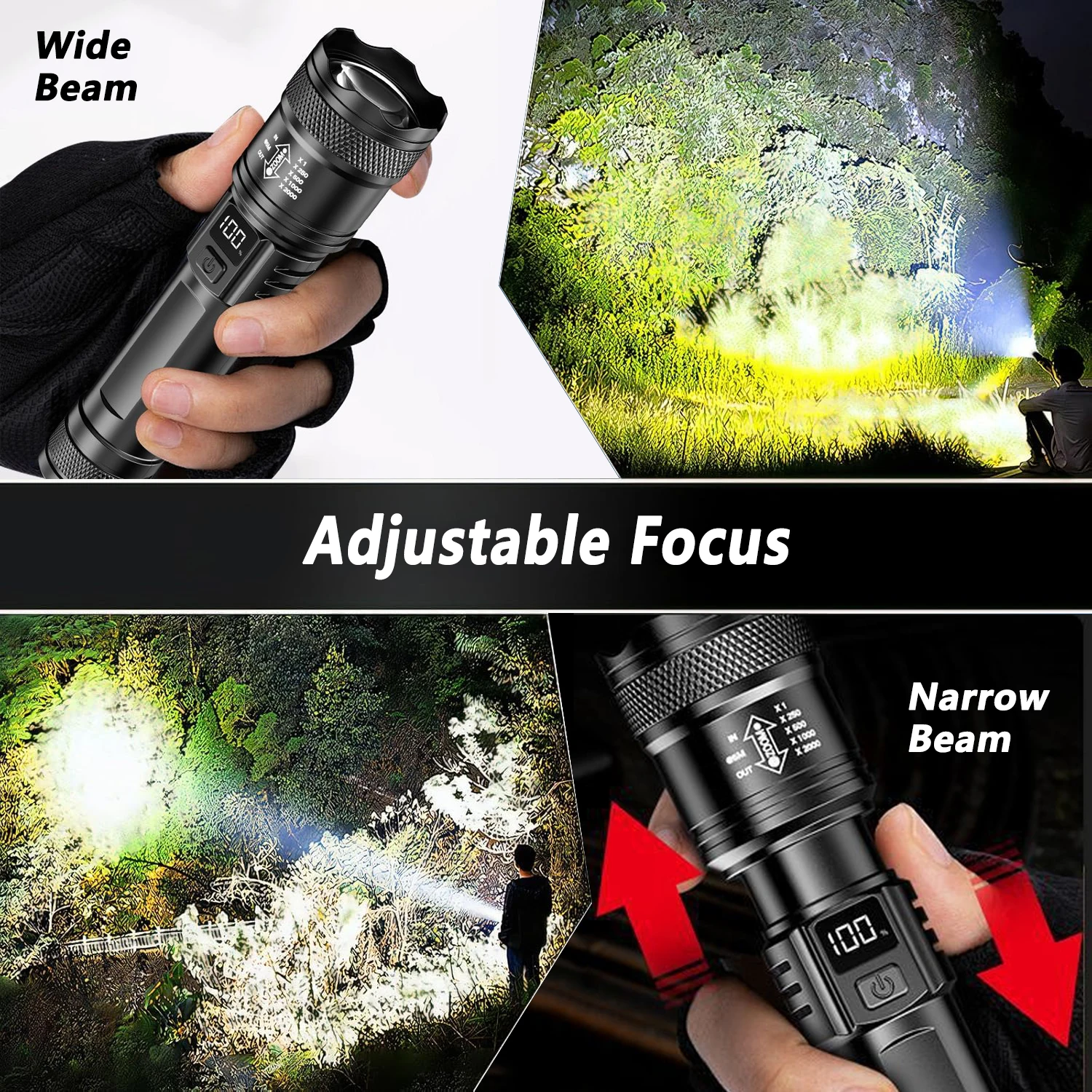 超高輝度 LED 懐中電灯 2000LM Type-C 充電 - Fishing Light のレビューと価格